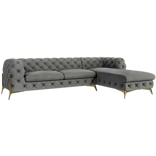 S-Style Möbel Ecksofa Chesterfield Lexi Grau Samt, Ottomane rechts , Textil , Echtholz,Buche, Birke , Füllung: Polyetherschaumkern,Polyetherschaumkern , Eckteil, L-Form, Ottomane rechts,L-Form , 305x200 cm , Blauer Engel, FSC Mix, Oeko-Tex®, Hergestellt in Europa , Wohnzimmer, Sofas & Couches, Wohnlandschaften, Ecksofas