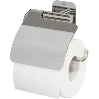 Tiger Colar Toilettenpapierhalter mit Deckel zum Kleben, Edelstahl poliert, mit integrierter Klebefolie zur Montage ohne Bohren, 1314130346, 13.3 x 14.6 x 3.5 cm