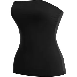 MixMatchy Damen Basic Solid Stretchy Cotton Long Bandeau Tube Top, Schwarz, Klein