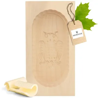 HOFMEISTER® Butterform, für 250 g Butter, 19 cm, Eule, handgeschnitzt in Deutschland, Butter-Form zum Dekorieren, eckige Sturz-Form, Butter-Model aus heimischem Ahorn-Holz