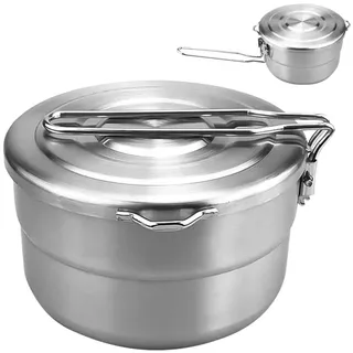 mizikuu Edelstahl Camping Kochgeschirr, Camping Topf für 2-3 Personen Faltbare Große Kapazität 1.5L Outdoor Topf Set Camping Pfanne Ausrüstung Zum Camping Wandern Picknick BBQ Kochen