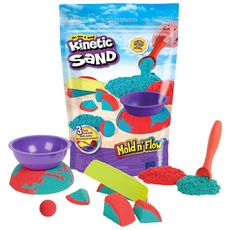 Bild von Kinetic Sand Mold n’ Flow, 680g roter und türkiser Spielsand, 3 Werkzeuge, sensorisches Spielzeug für Kinder