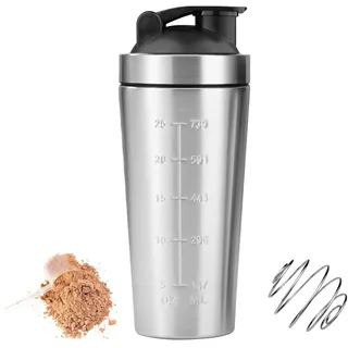 Elsrantor Protein Shaker, 750ml, Eiweiss Flasche Edelstahl, Shaker mit Kugel, Shake Becher, Proteinshaker, Eiweißshaker, Fitness Shakerbecher, Stahl Flasche für Eiweiß- & Sportgetränke