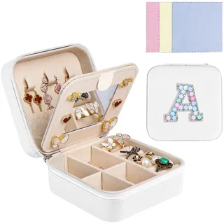 Ghope Klein Schmuckkästchen Plüsch Samt für Damen Mädchen, Schmuckschatulle Reise mit Spiegel Schmucketui Schmuckbox Mini Schmuck-Organizers Schmuckaufbewahrung für Ringe Armbänder Ohrringe Halskette