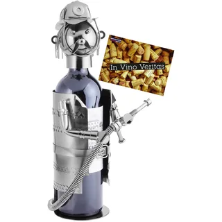 BRUBAKER Flaschenhalter Feuerwehrmann Metall Skulptur mit Geschenkkarte