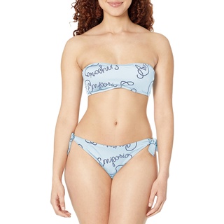 Emporio Armani Women's Logomania Band and Bow Brazilian Bikini Set, White/Navy Blue, S