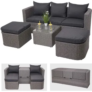 3in1-Garnitur HWC-J37, Garten-/Lounge-Set Sonneninsel, Spun Poly Poly-Rattan MVG grau, Kissen anthrazit - Grau