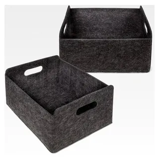 2er Set Filz-Aufbewahrungsbox Dunkelgrau - Faltbarer Filzkorb 31x25x15 cm - Stabiler Aufbewahrungskorb mit Tragegriffen für Regal und Kleiderschrank - Vielseitiger Organizer für Zuhause - Dunkelgrau