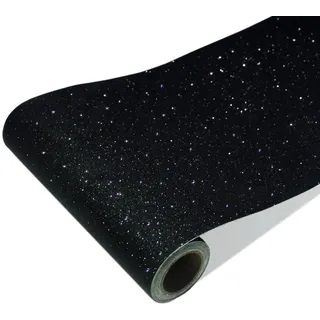 CRE8TIVE Glitzer Tapete Schwarz Selbstklebende Tapete Schrankfolien Selbstklebend Bilderrahmen Spiegel Dekorfolie Selbstklebend Fototapete Schlafzimmer Wohnzimmer Verpackung Möbelfolie 20cm x 200cm