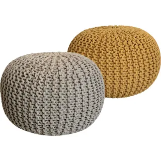 Strickhocker 2er Set Pouf Sitzpouf Sitzpuff Pouf Bodenkissen Ø 55cm beige/gelb - Beige, Gelb