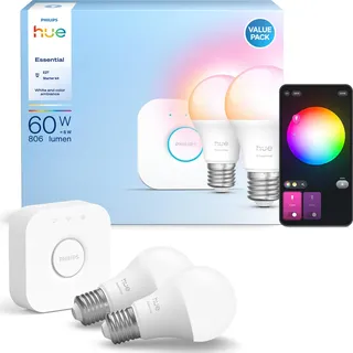 Philips Hue Essential Starter-Set Hue Bridge + 2 E27 smart bulbs 2 St. Weiß