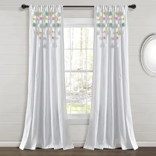 Lush Decor Boho-Fenstervorhang, mit Quaste, Leinen, 213,4 x 132,1 cm, Aqua & Pin (Einzelnes Panel)