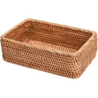 LEMCC Geflochtene Rattankörbe, 25 x 17 x 8 cm, rechteckig, gewebter Obstkorb, Weidenkorb, Aufbewahrungskörbe, Regale, Organisation, Dekoration für Eingangstisch, Küche, Arbeitsplatte