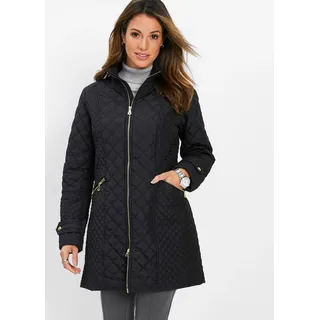 Steppmantel BONPRIX, Damen, Gr. 36, schwarz, Steppware, Obermaterial: 100% Polyester. Futter: 100% Polyester. Wattierung: 100% Polyester, unifarben, figurumspielend ca. Mitte Oberschenkel, mit Knopf,mit Riegel, Mäntel Steppmantel, taillierte Passform, Stehkragen, Mix aus unterschiedlichen Steppungen
