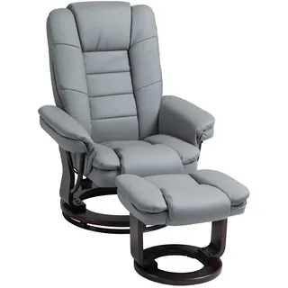 Homcom Relaxsessel mit Hocker 360°Drehbarer Fernsehsessel mit Liegefunktion Kunstleder , Grau , Kunststoff , Füllung: Schaumstoff,Schaumstoff , einzeln stellbar , 82x106x85 cm , Wohnzimmer, Sessel, Relaxsessel