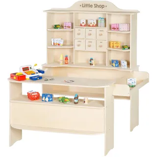 roba Großer Kaufladen inkl. Zubehör – Holz natur – 6 Schubladen, Theke & Seitentheke