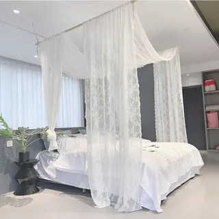 Extra Lang Himmelbett Vorhänge Doppelbett Spitze Landhausstil Bettvorhänge | 1pcs Boho Bett Vorhang Betthimmel Erwachsene Querbehang Freihanddeko Gardinen Hochzeit Vorhang Weiß 140x700
