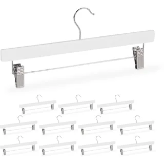 Relaxdays Hosenbügel Holz, 12 Stück, Weiß,Silber