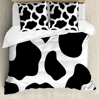 ABAKUHAUS Kuh-Druck Bettbezug, Weiß Kuhfell Barn, Milbensicher Allergiker geeignet mit Kissenbezügen, 155 cm x 220 cm - 80 x 80 cm, Schwarz-Weiss
