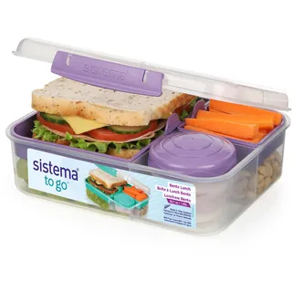 Sistema Bento Box TO GO Brotdose mit Fächern | 1,65 L Lunchbox mit Joghurt- /Fruchtbehälter | Lunchbox Kinder & Erwachsene | Lila
