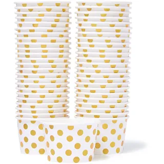 Papier-Eisbecher – 50 Stück 266 ml Einweg-Dessertschalen für heiße oder kalte Speisen, 266 ml Partyzubehör Leckerlibecher für Eisbecher, Frozen Joghurt, Suppe, Goldfolie mit Punkten