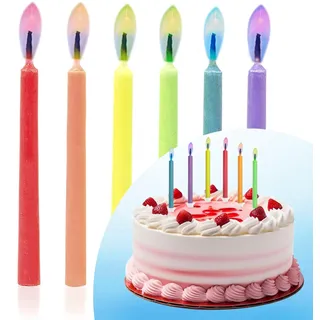 Decoraparty 6 Kerzen mit bunter Flamme, für Kindergeburtstage, Feiern, Dekoration aus Wachs, Kerzen mit Kunststoffhaltern für Kuchen, Cupcakes, Höhe 6 cm (Set mit 6 Stück)