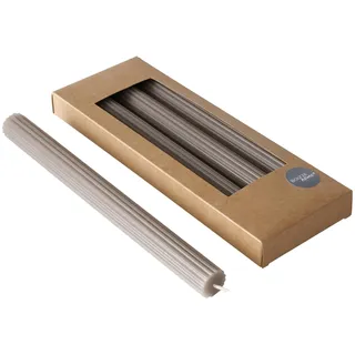 Boltze Stabkerze Classic (4-tlg., grau/braun, 25 cm, aus Wachs, geriffelte Oberfläche, klassisches Design, Stabkerze, Kerze, graue Kerze, Deko) 2040794