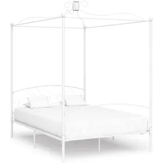vidaXL Himmelbett Gestell Weiß Metall 140 x 200 cm - Bettgestell - Bettgestelle - Bettrahmen - Doppelbett - Weiß