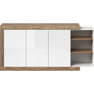 Sideboard Samdal Eiche Nb. SYLT-83, mit Absetzungen in weiß Hochglanz, B/H/T: ca. 180/85,7/40 cm - Braun