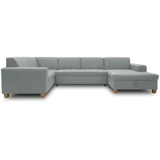 DOMO. collection Wohnlandschaft Sugar, Sofa Schlaffunktion und Stauraum, Couch, Polstergarnitur, Moderne U-Form, 162 x 333 x 199 cm, Mint-grün