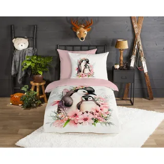 good morning Kinderbettwäsche »Penny« 2 Stk. tlg. Flanell Biber, 135x200, Warm, Reißverschluss, Wende, Mädchen, Pinguin