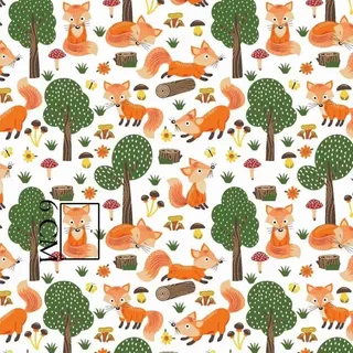 11,99€/m 150x160cm Fuchs 100% Baumwolle Baumwollstoff Kinder Meterware Handwerken Nähen Stoff (Fuchs Bäume Baumstamm, 150x160cm (11,99€/m))