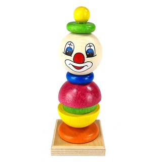 Hess Holzspielzeug 14980 - Stapelspiel Clowny aus Holz, handgefertigt, für Kinder ab 3 Jahren, ca. 6 x 6 x 12 cm, Turm mit verschiedenen Ringen und Kugelkopf