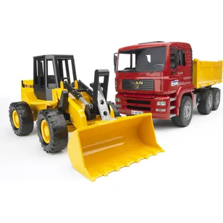 Bruder 02752 - MAN TGA Kipplastwagen mit Gelenkradlader gelb/rot 1:16