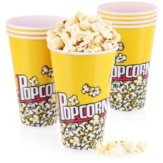 com-four® 8X Popcorn-Eimer - Wiederverwendbare Popcornschüssel - Getränkebecher zum Popcorn - Kleiner Popcorn-Becher für den Filmabend - 1 Liter (1.0 Liter - 8 Eimer)