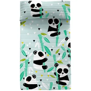 HappyFriday Moshi Tagesdecke Moshi, Blau, 200 x 260 cm, Pandabär