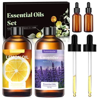 2x100ml Ätherische Öle Set, Lavendelöl + Zitronenöl Ätherische Öle für Diffuser, Reines Aromatherapie Duftöl Geschenkset für DIY, Duftkerzen, SPA - Kleine Geschenke für Frauen Weihnachten Geburtstag