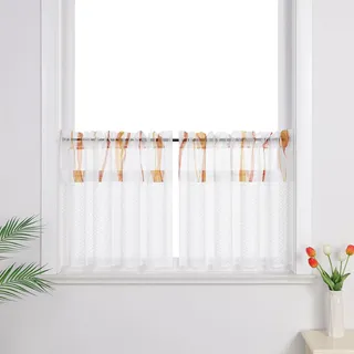 Joyswahl Scheibengardinen im Landhausstil Weiß Cáfe Gardinen Set Transparent Bistrogardinen Wohnzimmer Küchengardinen mit Spitze und Voile Orange HxB 45x90cm 2 stück