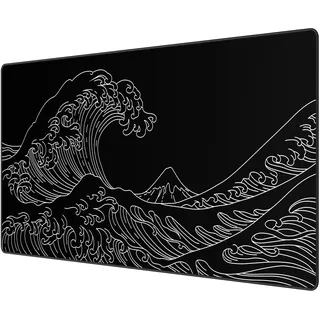 JIALONG XXL Speed Gaming Mauspad Schwarz 900 x 400mm - XXL Mousepad - Meereswelle Schreibtischunterlage Wasserdicht rutschfeste Mausmatte für Computer, PC und Laptop