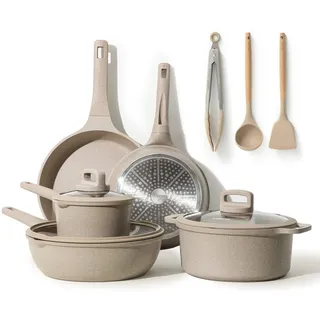 CAROTE Topfsets Pfannenset 11-Teilig,Pfanne 24cm,28cm,Stielkasserolle 16cm,Topf 24cm,Tiefe Bratpfanne 28cm,Antihaft-Beschichtung mit Deckel,Kochgeschirr-Set,Induktionspfanne