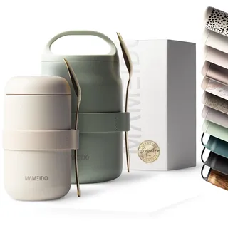 MAMEIDO Thermobehälter für Essen 500 ml, Müslibecher to go Edelstahl, Thermobecher Essen auslaufsicher, Ideal für Joghurt, Porridge, Brei, Suppen & Eis (Ivory Beige)