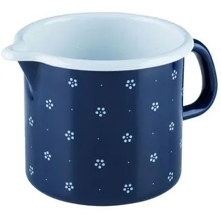 Riess, 0040-073, Schnabeltopf ø 12cm, BLÜMCHENBLAU, Blau, Emaille, Vol. (rec.): 1,0 Liter, Made in Österreich, LBH: 18,7x13,5x11,5cm, 0,430kg, Kanne mit Henkel, Deckel, Induktionskocher kompatibel