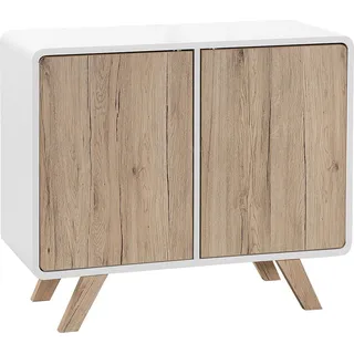 BELIANI Kommode Weiß/heller Holzfarbton MDF Platte Kiefernholz 76 x 90 x 40 cm Modern Skandinavisches Design Viel Stauraum Wohnzimmer - Weiß, Braun