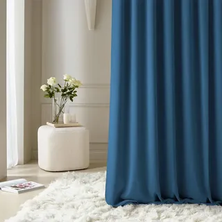 ROOM99 Vorhang mit Kräuselband Aura 140 x 250 cm Breite x Höhe Schiebegardinen Modern Curtain Wohnzimmer Schlafzimmer Dunkelblau, 1 Stück