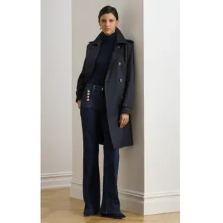 Lauren Ralph Lauren für Damen. 297967122003 Marineblaue Trenchcoat aus Baumwollmischgewebe mit Doppelreiher (M), Lässig, Baumwolle, Klassisc