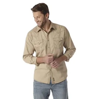 Wrangler Herren Retro Two Pocket Long Sleeve Snap Shirt Hemd mit Button-Down-Kragen, Solide Bräune, Large Hoch