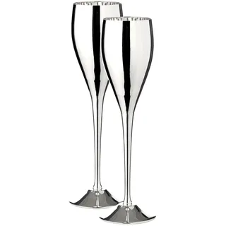 EDZARD 2er Set Sektflöte Dodo (200 ml) versilberter Sektkelch - Sektglas, Champagnerglas - Kelche für Wein, Sekt, Champagner, Prosecco aus Messing in hochglanz zum feiern