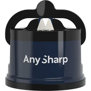 AnySharp Pro Messerschärfer & Messerschleifer aus Metall mit PowerGrip Saugnapf, Premium Wolframkarbid-Schärfsystem, für Küchenmesser, Wellenschliff & gehärteten, Professionelle Qualität, Marineblau
