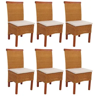 Mendler 6er-Set Esszimmerstuhl Korbstuhl Stuhl M42, Rattan ~ mit Sitzkissen