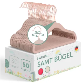 Laleni Kinderkleiderbügel 50 Stück mit Samtbezug - platzsparende Kleiderbügel Kinder - 360° drehbare Kinder Kleiderbügel - rutschfeste Kleiderbügel Kinder samt - Kleiderbügel Rosegold & Puderrosa